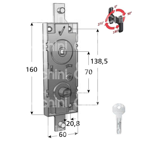 Prefer w5990820 serratura per basculante alto basso foro sagomato / chiave punzonata cifratura kd