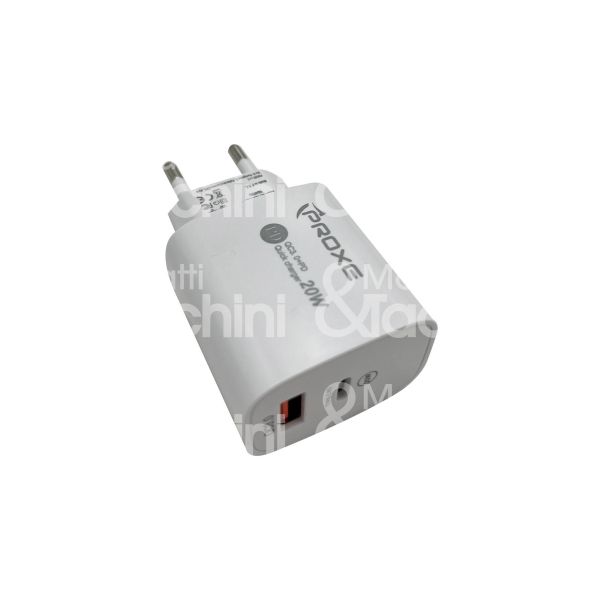Proxe 722506 caricatore di rete art. 722506 attacco 1 usb + 1 usb-c n prese 2 tensione 100-240 v output 3,0 a bianco