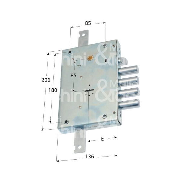 Sab 157128 serratura doppia mappa per blindata triplice e 64 ambidestra 4 catenacci piÙ scrocco int. cat. 28 sporg. 3,5