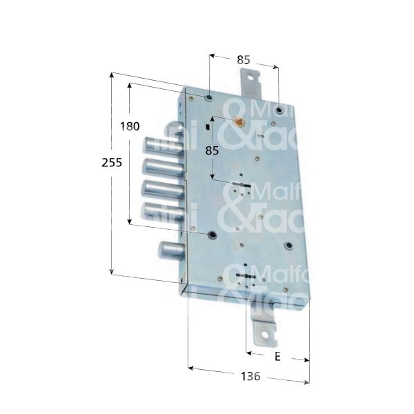 Sab 160628 serratura doppia mappa per blindata plurisistema triplice e 64 ambidestra 4 catenacci piÙ scrocco e 1 servizio int. cat. 28 sporg. 3,5 con servizio dipendente