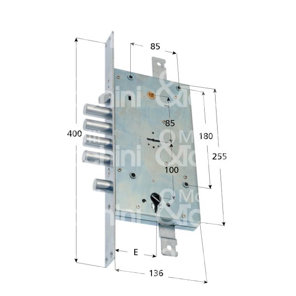 Sab 161028 serratura plurisistema con cilindro indipendente triplice e 64 ambidestra 4 catenacci piÙ scrocco e 1 servizio int. cat. 28 sporg. 0,5