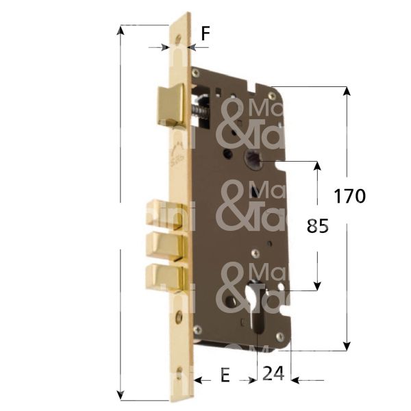 Sab 22008550 serratura infilare per infissi legno/ferro 2 mandate cilindro sagomato 50 laterale 3 pistoni piÙ scrocco
