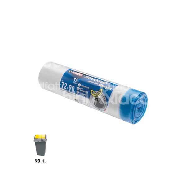 Soragni sp435tr sacco rifiuti con maniglie art. sp435/tr differenziata misura cm 72 x 90 trasparente 35 micron litri 90 peso gr. 660 confezione pz 15