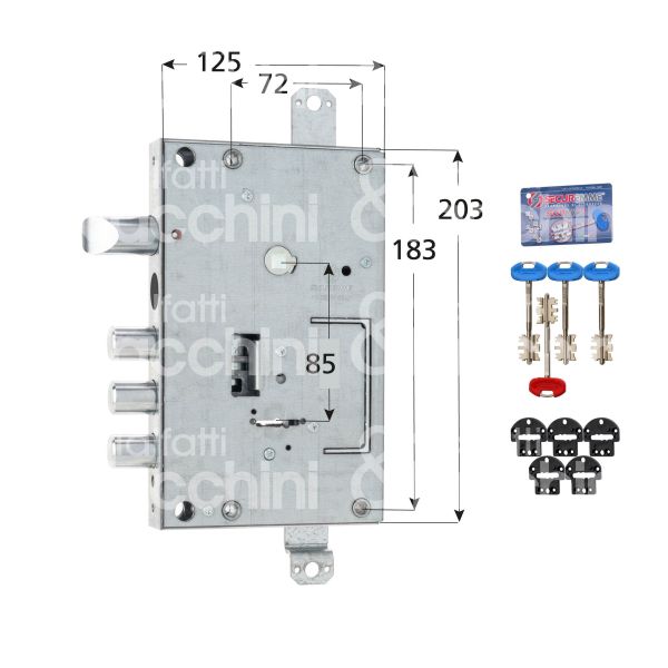 Securemme 1401scr56 serratura doppia mappa per porte blindate triplice e 64 ambidestra 3 catenacci piÙ scrocco int. cat. 28 sporg. 13