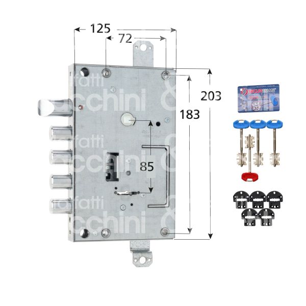 Securemme 1401scr056 serratura doppia mappa per porte blindate triplice e 64 ambidestra 3 catenacci piÙ scrocco int. cat. 37 sporg. 3,5