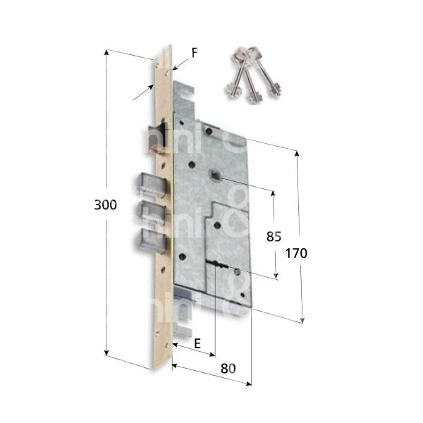 Securemme 201845 serratura doppia mappa da infilare triplice e 45 3 pistoni piÙ scrocco 2 mandate ambidestra kd