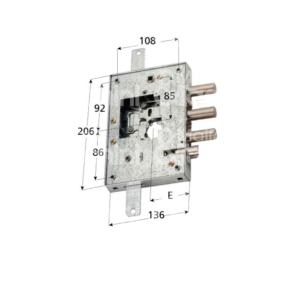 Securemme 2500ps3740 serratura blindata a cilindro triplice e 63 sx 3 catenacci piÙ scrocco int. cat. 37 sporg. 43,5