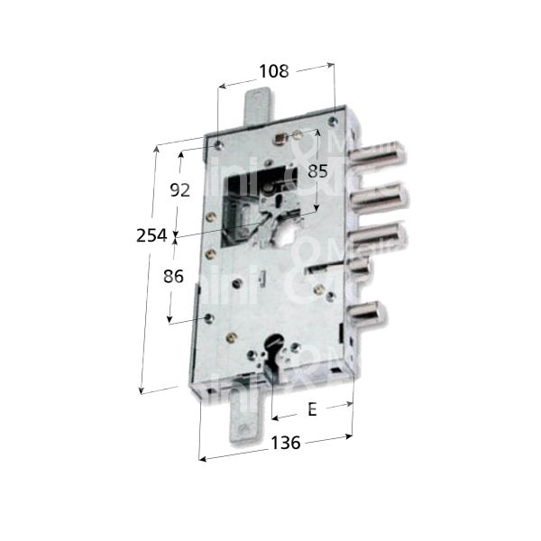 Securemme 2530pd3740 serratura plurisistema con cilindro indipendente triplice e 63 dx 3 catenacci piÙ scrocco e 1 servizio int. cat. 37 sporg. 43