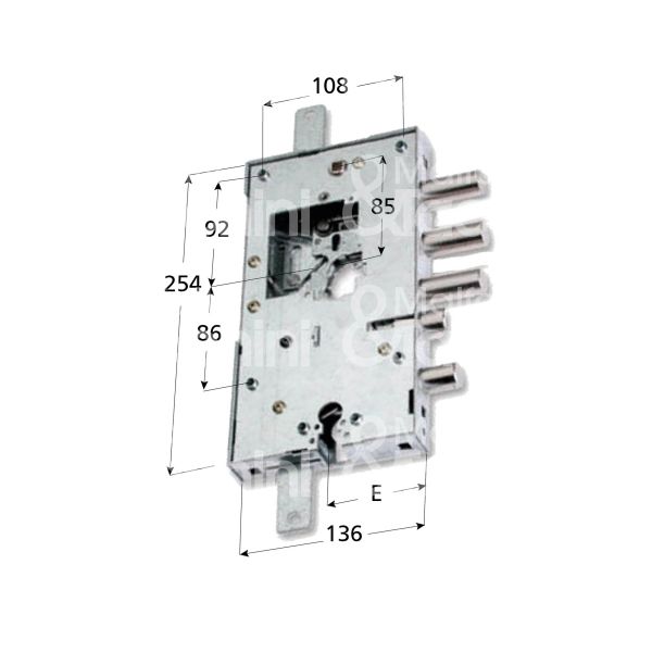 Securemme 2530ps37 serratura plurisistema con cilindro indipendente triplice e 63 sx 3 catenacci piÙ scrocco e 1 servizio int. cat. 37 sporg. 3,5