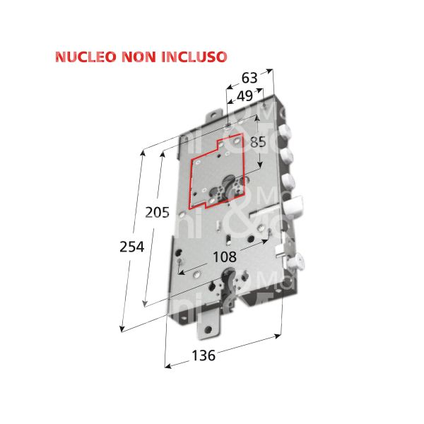 Securemme 2541pd3706 serratura per blindata a doppio cilindro triplice e 63 dx 3 catenacci piÙ scrocco e limitatore d'apertura int. cat. 37 sporg. 6