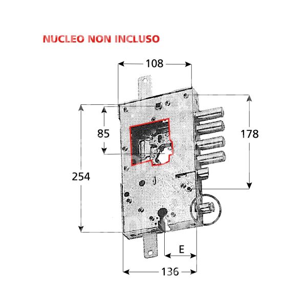 Securemme 2541dcr337 serratura per blindata plurisistema triplice e 63 dx 3 catenacci piÙ scrocco e limitatore d'apertura int. cat. 37 sporg. 3,5