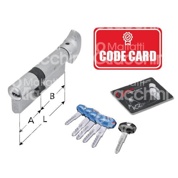 Securemme k20p3040 cilindro sagomato con pomolo k2 30 x 40 = 70 mm chiave punzonata cifratura kd cromo satinato