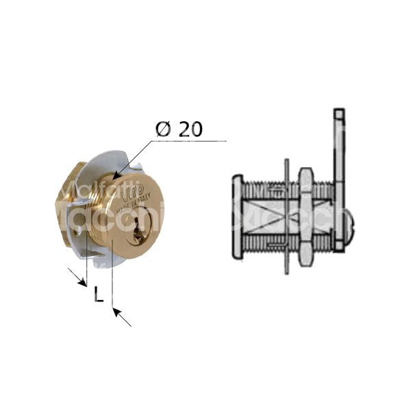 Viro 1056 serratura universale a leva Ø 20 lunghezza mm 35 ambidestra chiave piatta kd rotazione 90° + 90° 1 estrazione ottone