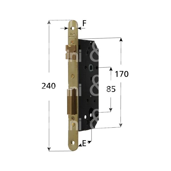 Viro 7435351 serratura patent bordo tondo e 35 int. man. 85 scrocco piÙ catenaccio ottonata