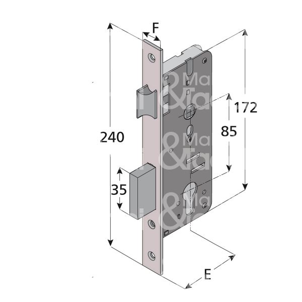 Welka 01530000 serratura patent bordo quadro e 30 int. man. 85 scrocco piÙ catenaccio ottonata