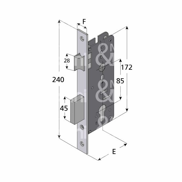 Welka 01570000 serratura patent bordo quadro e 70 int. man. 85 scrocco piÙ catenaccio ottonata