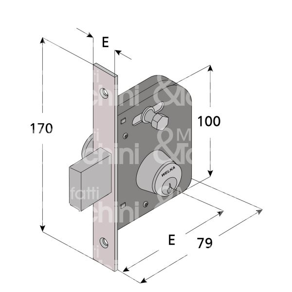 Welka 06545400 serratura per cancello impennata scrocco con mandata +65 e 45 ambidestra cilindro tondo fisso 1 mandate