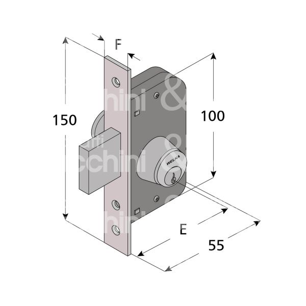 Welka 06630400 serratura per cancello impennata solo catenaccio +65 e 30 ambidestra cilindro tondo fisso 2 mandate