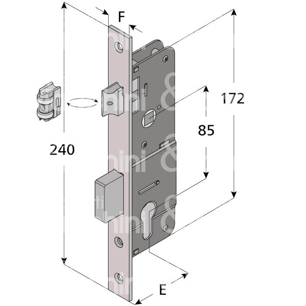 Welka 10120010 serratura per montanti laterale scrocco piÙ catenaccio e 20 foro sagomato ambidestra 1 mandate