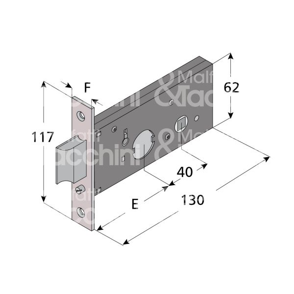 Welka 12360010 serratura infilare per fasce 1 mandate cilindro tondo Ø 22 60 laterale scrocco con mandata