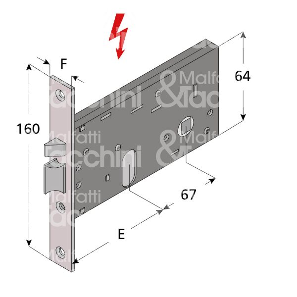 Welka 30490010 elettroserratura per fasce laterale e 90 ambidestra foro ovale senza mandate frontale 16 x 160