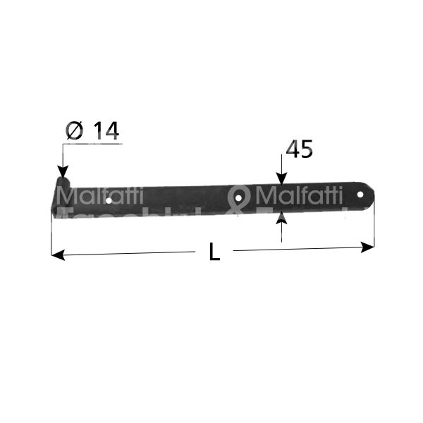 M&t 900 12962 bandella per persiana art. 20 pesante ferro nero mano ambidestro Ø mm 14 l mm 600 x h mm 45