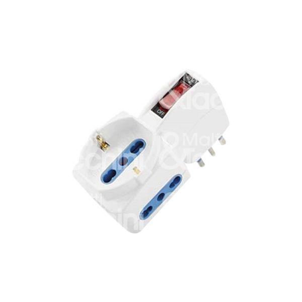 M&t 900 88831 adattatore civile triplo schuko con interruttore salvaspazio art. 8117/f bianco spina 2p + t / presa 2p + t - 10 a con sovraccarico - 250v -