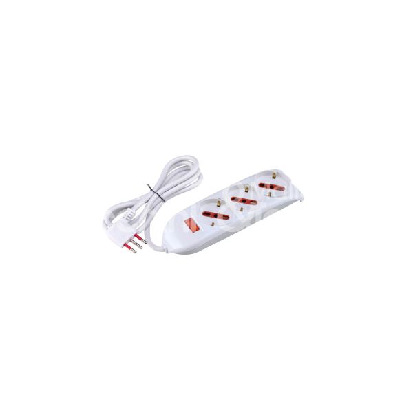 M&t 900 89015 multipresa 3 posti con interruttore art. rs94001t bianco uscite frontali 3 prese 2p+t 16a bipasso/schuko - cavo 1,5 mt. spina 2p+t 10a limitatore termico sovraccarico