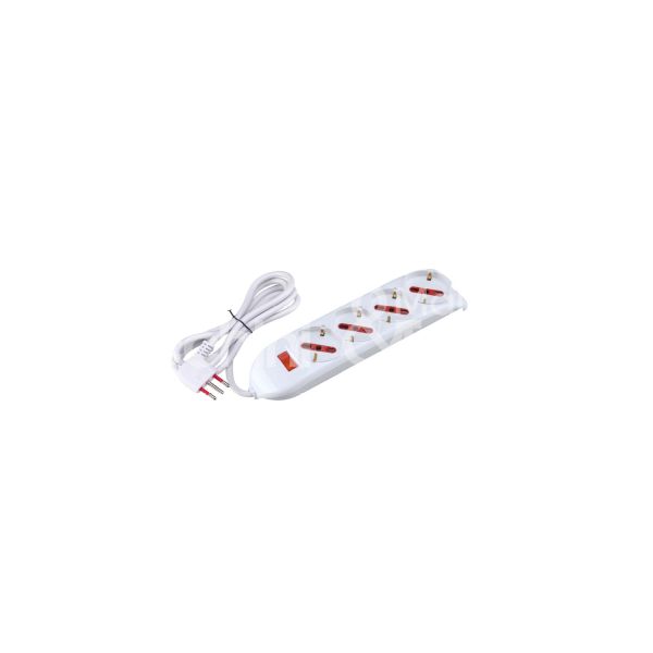 M&t 900 89016 multipresa 4 posti con interruttore art. rs94060t bianco uscite frontali 4 prese 2p+t 16a bipasso/schuko - cavo 1,5 mt. spina 2p+t 10a limitatore termico sovraccarico