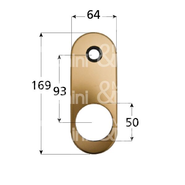 M&t 935 04252 placca foro maniglia piÙ protettore ottone lucido interasse 93 mm 64 x 169 Ø 50,5