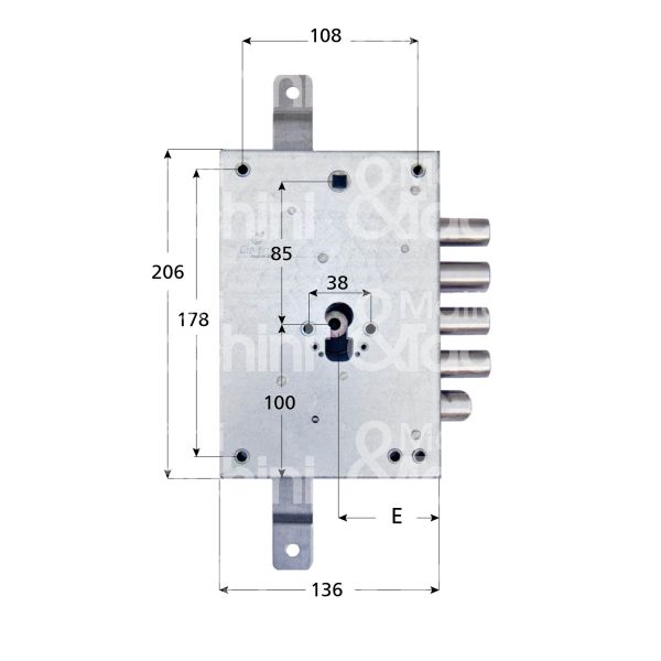 M&t 935 04658 serratura blindata a cilindro triplice e 63 ambidestra 3 catenacci piÙ scrocco int. cat. 37 sporg. 3,5