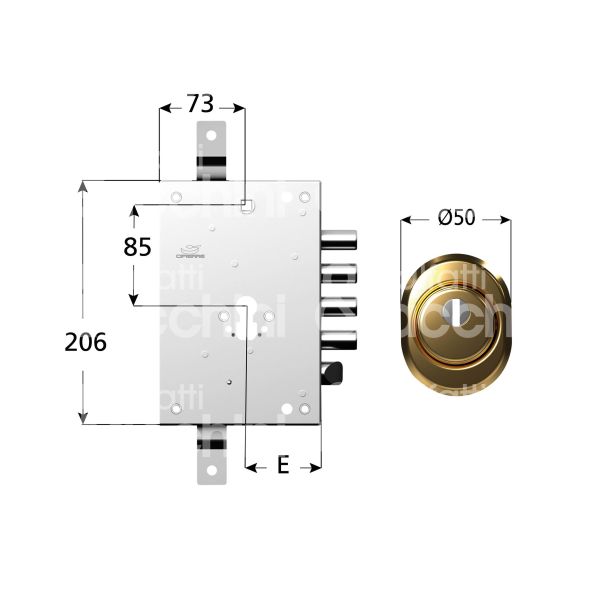 M&t 935 3732518ob kit serratura e protettore - ottone bronzato triplice e 60 ambidestra 4 catenacci piÙ scrocco int. cat. 38 sporg. 3