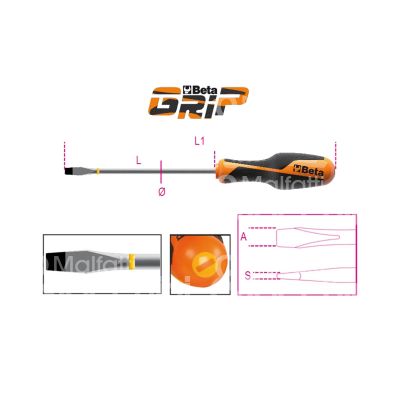 Beta 012602040 cacciavite a taglio art. 1260mc beta grip impugnatura bimateriale impronta taglio lama mm 5,5 - l mm 150