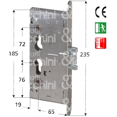 Cisa 43120650 serratura meccanica laterale per maniglioni antipanico quadro entrata 65 int. man. 72