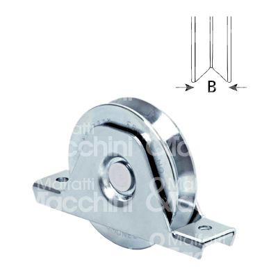 Comunello 335v080 ruota gola v con supporto art. 335v-080 acciaio zincato Ø mm 80 l mm 20 - 1 cuscinetto portata kg 180