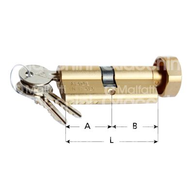 Cortellezzi 11766s cilindro sagomato con pomolo 27 x 39 = 66 mm chiave piatta cifratura kd ottone satinato