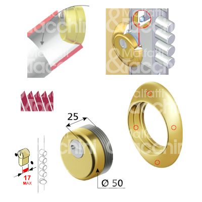 Disec bd391nol protettore monolito interasse fori mm 31 misura Ø 54 profondita' mm 25 ottone lucido