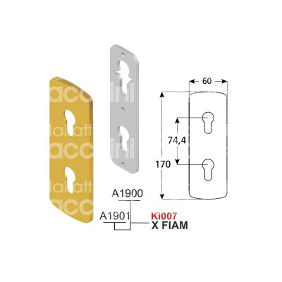 Disec ki007pol placca foro doppio cilindro ottone lucido interasse 74,4 mm 60 x 170