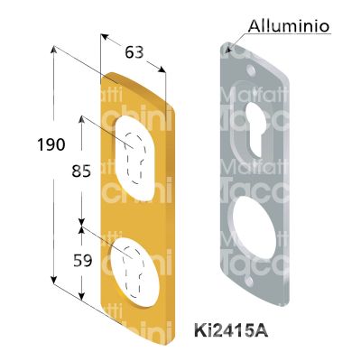 Disec ki2415aol placca foro doppio protettore ottone lucido interasse 85 mm 63 x 190 Ø 50,5
