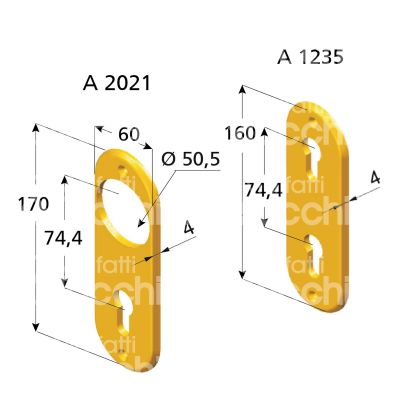 Disec kt085cs placca foro coppia interna/esterna cromo satinato interasse 74,4 mm 60 x 170 Ø 50,5