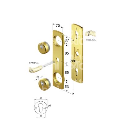Disec kt525cs protettore monolito interasse fori mm 38 misura 70 x 280 profondita' mm 25 cromo satinato