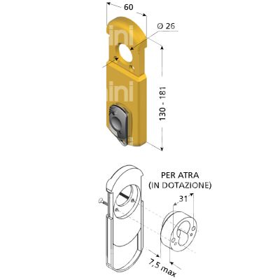 Disec mg351acs protettore magnetico applicare chiave magnetica interasse fori mm 31 misura 60 x 107 profondita' mm 17 cromo satinato