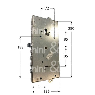Fiam 6080328l0f1 serratura doppia mappa per blindata triplice e 63 ambidestra 4 catenacci piÙ scrocco e limitatore d'apertura int. cat. 28 sporg. 3,5