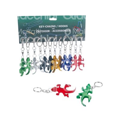 Art. 930940 portachiavi apri bottiglie geco in alluminio colori assortiti lunghezza totale 11,5 cm