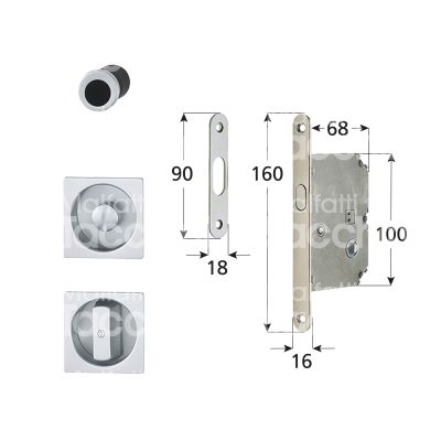 Hoppe ag 3948278 4921 kit per porta scorrevole con serratura a gancio rientrante e 50 ambidestra per porte interne alluminio argento foro quadro 8
