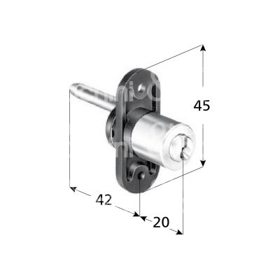 Meroni 2134ne serratura per cassetto con perno Ø 16,5 lunghezza mm 20 ambidestra chiave piatta kd rotazione 360° 2 estrazione nero