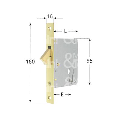 Mg 552400 serratura infilare a gancio rientrante e 40 ambidestra per porte interne ottone lucido foro sagomato