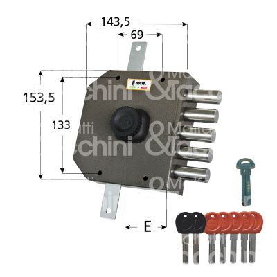 Moia jm423dx serratura applicare pompa Ø30 triplice e 63 5 catenacci int. fiss. 65 x 130