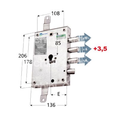 Mottura 85571d7ldq serratura blindata a cilindro triplice e 63 dx 3 catenacci piÙ scrocco int. cat. 37 sporg. 9,5