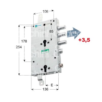 Mottura 894388d7mb serratura blindata a cilindro per dibi triplice e 63 dx 3 catenacci piÙ scrocco e limitatore int. cat. 37 sporg. 6,5